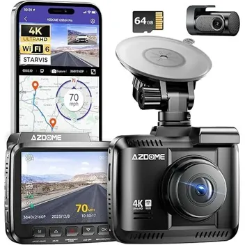 Azdome GS63H Pro Sony Starvis 4K Sensor WiFI GPS Dash Cam with Rear Cam, 64GB Card