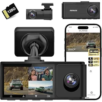 Papago G360 Starvis Sensor 2K GPS WIFi Dash Cam + 1080p Inside + 1080p Rear Cam + 128GB Card