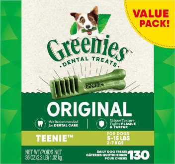 36oz Original Teenie Natural Dog Dental Care Chews Oral Health Dog Treats (130-Count)