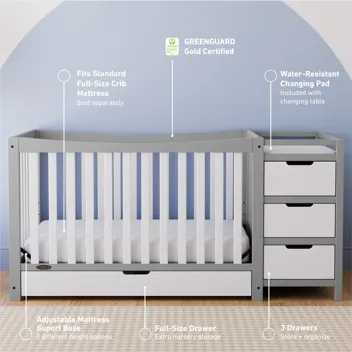 4-in-1 Remi All-in-One Convertible Crib w/ 3 Storage Drawers & Changer (Various Colors)