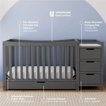 4-in-1 Remi All-in-One Convertible Crib w/ 3 Storage Drawers & Changer (Various Colors)