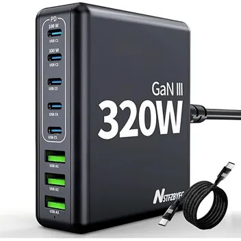 Nstfzbyfc 320W 8-Port USB GaN III Charging Station with 100W PD USB-C