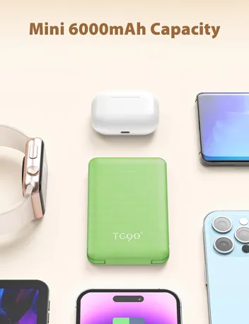 TG90 6000mAh Portable Mini Power Bank w/ Built-in Cables