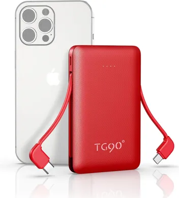 TG90 6000mAh Portable Mini Power Bank w/ Built-in Cables