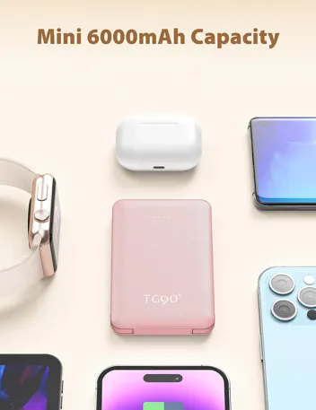 TG90 6000mAh Portable Mini Power Bank w/ Built-in Cables