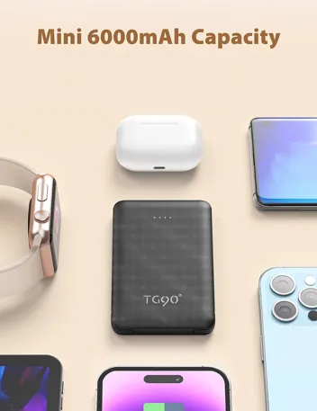 TG90 6000mAh Portable Mini Power Bank w/ Built-in Cables