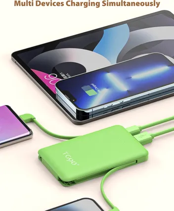 TG90 6000mAh Portable Mini Power Bank w/ Built-in Cables