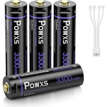 Powxs 2-in-1 AA 3300mWh Rechargeable Lithium Batteries with microUSB Charging