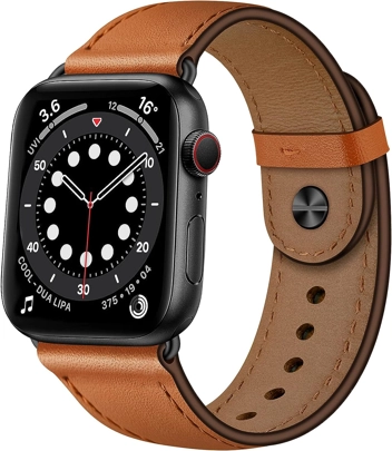 OUHENG Compatible with Apple Watch Band 49mm 45mm 44mm 42mm 41mm 40mm 38mm, Genuine Leather Bands Strap for iWatch Ultra 2/1 SE SE2 Series 9 8 7 6 5 4 3 2 1 Retro Brown/