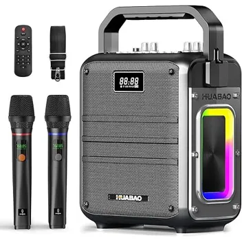 Huabao 25W 6600mAh RGB Light Bluetooth Karaoke Machine with 2x Wireless Microphones