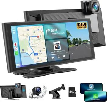 9.26" Apple CarPlay & Android Auto Portable Car Stereo with 4KDash Cam, 1080p Backup Cam