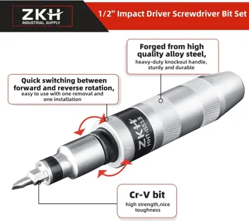 1/2" CR-V Hand Impact Screwdriver Kit (12-Bits)