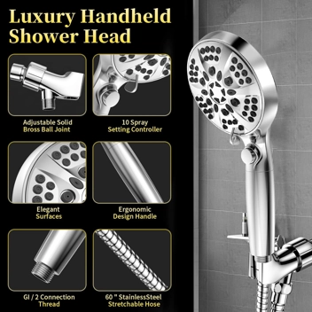 Roossi 10-Mode Spray Handheld Detachable Filtered Shower Head w/ 60" Hose