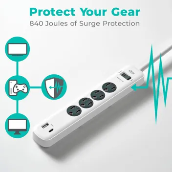 4-Outlet 840J Surge Protector Power Strip