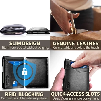 Kaifong Men's Minimalist BiFold RFID Blocking Leather Wallet