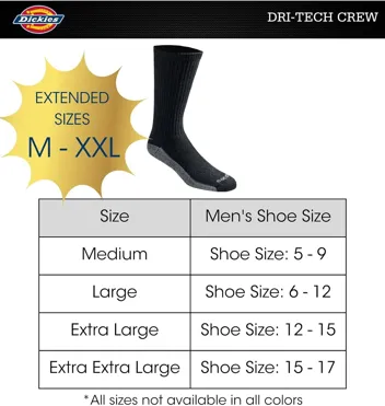 Dri-tech Moisture Control Crew Socks, Black (6 Pairs), or less