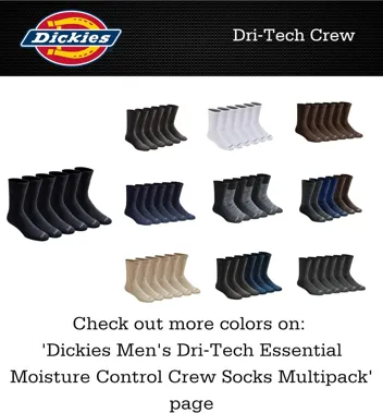 Dri-tech Moisture Control Crew Socks, Black (6 Pairs), or less