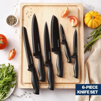 6-Piece Black Titanium Plated Kitchen Knife Set + Knife Holder