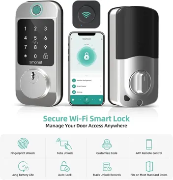 Smonet 10-in-1 Bluetooth Keyless Entry Front Door Lock w/ APP Remote Control