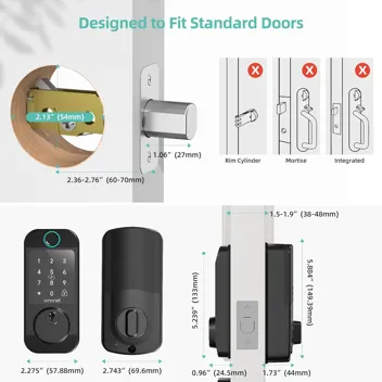 Smonet 10-in-1 Bluetooth Keyless Entry Front Door Lock w/ APP Remote Control