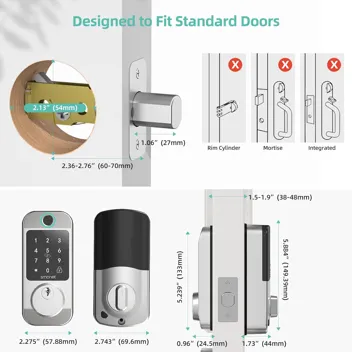 Smonet 10-in-1 Bluetooth Keyless Entry Front Door Lock w/ APP Remote Control