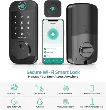 Smonet 10-in-1 Bluetooth Keyless Entry Front Door Lock w/ APP Remote Control