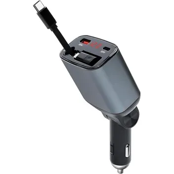 Yantu 102W Retractable USB-C & Apple Lightning Cable 2-USB Car Charger