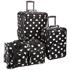 3-Piece Rockland Vara Softside Expandable Upright Luggage Set (Black dot, Pink Giraffe, 20/22/28)