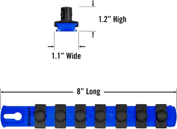 Ernst Manufacturing 18-Inch Magnetic 1/2-Inch Socket Organizer Rail w/ 17 Twist Lock Clips, Blue