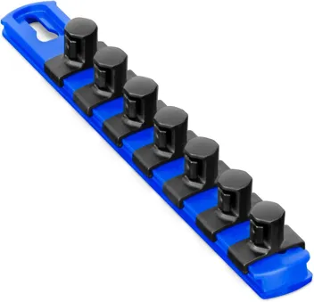 Ernst Manufacturing 18-Inch Magnetic 1/2-Inch Socket Organizer Rail w/ 17 Twist Lock Clips, Blue