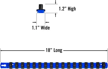 Ernst Manufacturing 18-Inch Magnetic 1/2-Inch Socket Organizer Rail w/ 17 Twist Lock Clips, Blue