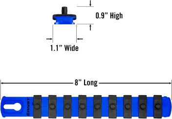 Ernst Manufacturing 18-Inch Magnetic 1/2-Inch Socket Organizer Rail w/ 17 Twist Lock Clips, Blue