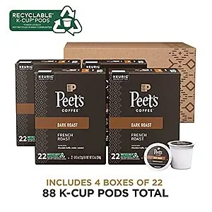 [S&S]: 22-Count Peet's Coffee Dark Roast K-Cup Pods for Keurig Brewers (French Roast)