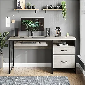 55" Bestier Office Desk w/ Drawers & Keyboard Tray (Wash White)