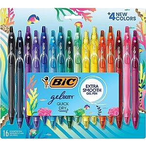 16-Count BIC Gel-ocity Quick Dry Ocean Themed Gel Pen Set (0.7mm, Medium Point, Assorted)