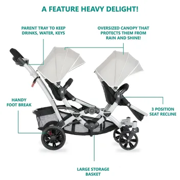 Dream On Me Track Tandem Multi-Position Double Umbrella Stroller (Slate)