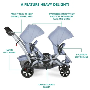 Dream On Me Track Tandem Multi-Position Double Umbrella Stroller (Slate)