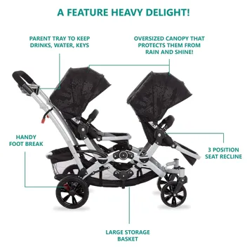 Dream On Me Track Tandem Multi-Position Double Umbrella Stroller (Slate)