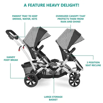 Dream On Me Track Tandem Multi-Position Double Umbrella Stroller (Slate)