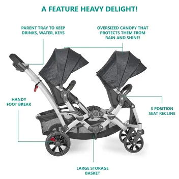 Dream On Me Track Tandem Multi-Position Double Umbrella Stroller (Slate)