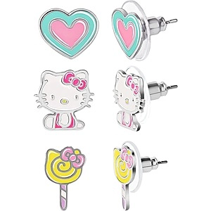 3 PC Sanrio Hello Kitty Stud Earrings Set