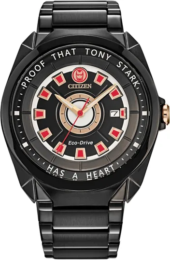 Eco-Drive Tony Stark I Love You 3000" Black IP Stainless Steel Watch