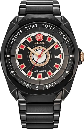 Eco-Drive Tony Stark I Love You 3000" Black IP Stainless Steel Watch