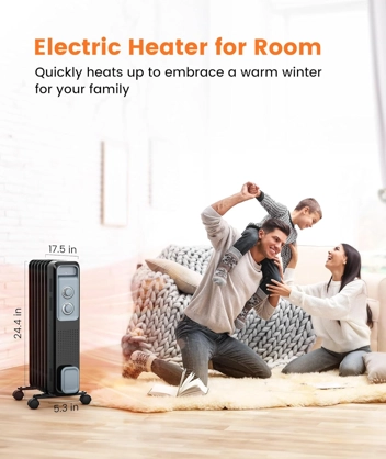 Joy Pebble 1200W 3-Level Oil Filled Radiator Heater (UL & ETL Certified)