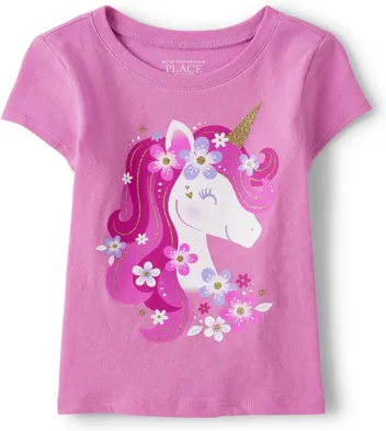 The Children's Place,And Toddler Short Sleeve Graphic T-shirt,Baby-,Unicorn Glow,3T