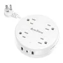 AnnTane 4-Outlet 3-USB Travel Power Strip with Retractable Extension Cord