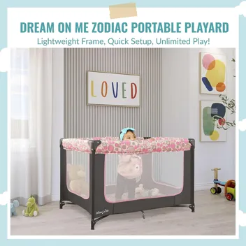 Dream on Me Zodiak Portable Playard w/ Carry Bag and Removable Padded Mat (Grey/Pink)