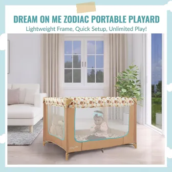 Dream on Me Zodiak Portable Playard w/ Carry Bag and Removable Padded Mat (Grey/Pink)