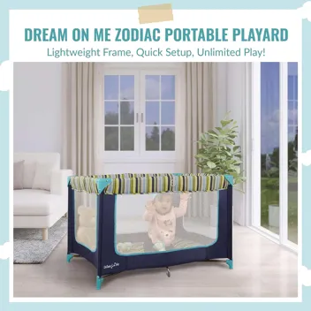 Dream on Me Zodiak Portable Playard w/ Carry Bag and Removable Padded Mat (Grey/Pink)