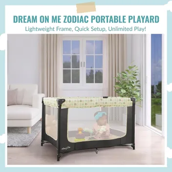 Dream on Me Zodiak Portable Playard w/ Carry Bag and Removable Padded Mat (Grey/Pink)